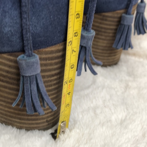 Vince Camuto Mellia Blue Suede Fringe Tassel Booties Women 7.5 Chunky Western - Picture 13 of 14